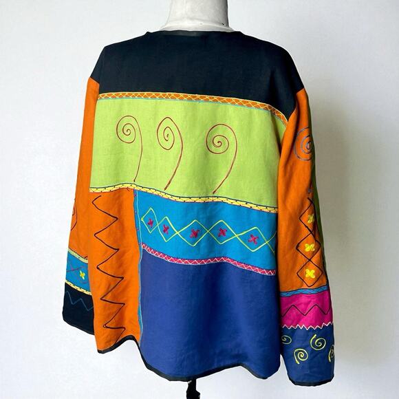 Vintage Indigo Moon Jacket 2X Lagenlook Boho Embroidered Patchwork Statement Top - Picture 2 of 5